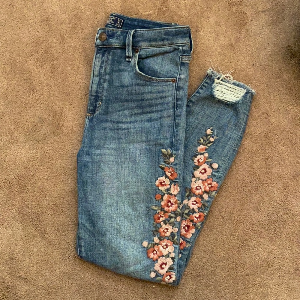Abercrombie and Fitch Floral Embroidered Jeans